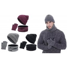 3 Pieces Unisex Winter Beanie Hat Scarf Touchscreen Gloves